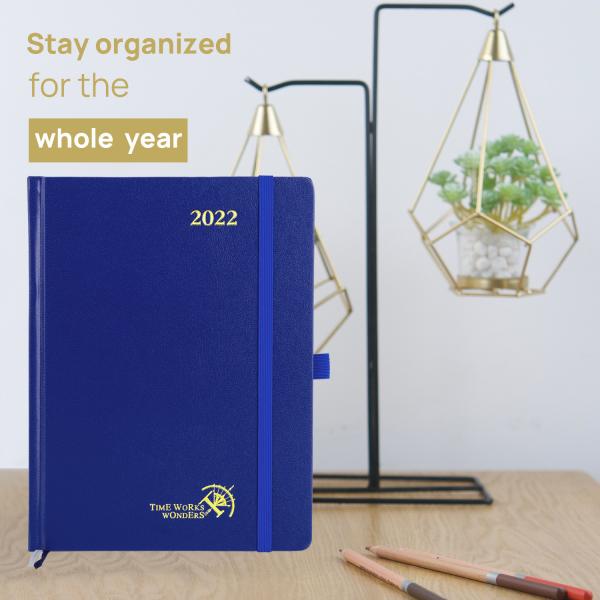 Navy Blue Vegan Leather Medium Academic Planner With Tear Off Corners
