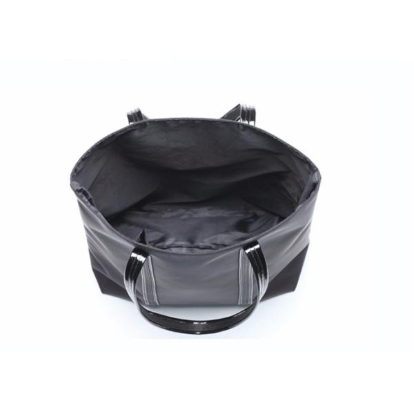 Cotton Canvas Tote Bags Black Nylon Fabric With Patent Leather PU Handle