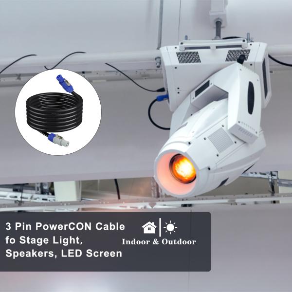 PowerCON Extension Cable -3-Pin Locking AC Power Cord for Stage Lighting, Audio Equipment, Event Power Distribution