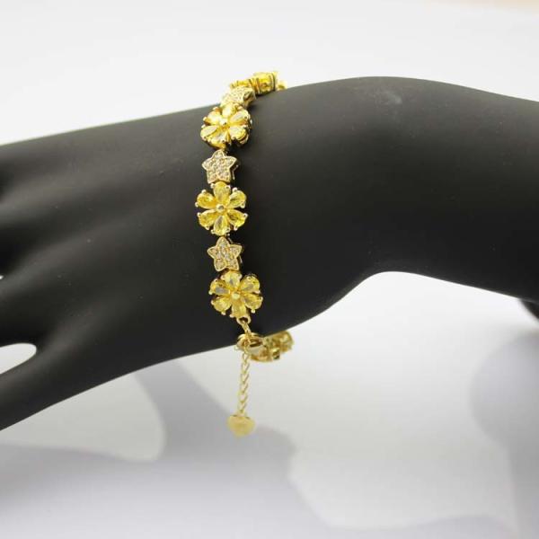Gold Plated 925 Silver Link Flower Citrine Cubic Zircon Tennis Bracelet(B01YELLOW)
