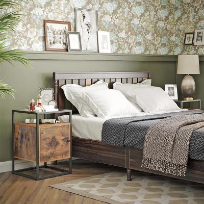 Glass Top Nightstands with Cabinet for Sale, Industrial Side Table for Bedroom, LNT05BX
