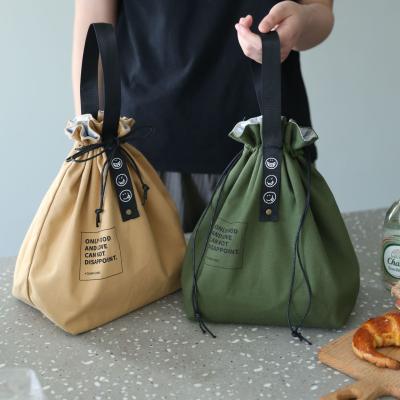Saco isolado personalizado do almoço do cordão de Bento Bag Wide Opening Canvas