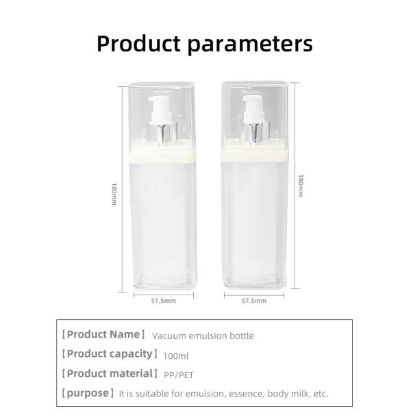 Акриловый безвоздушный квадрат бутылки 100ml для сливк заботы кожи