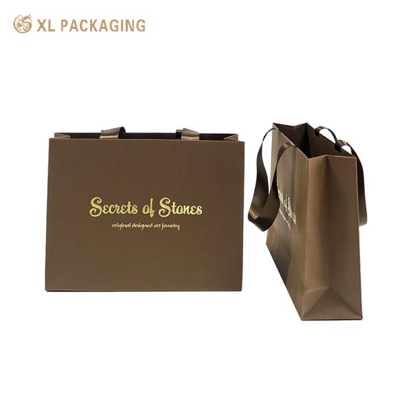 XL Packaging Custom Packaging Factory Custom Logo Printed Gift Craft Shopping Paper Bag With Handles Brown Ribbon