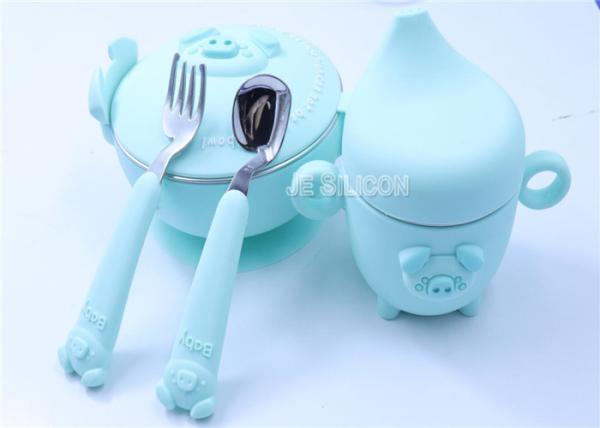 Customized Silicone Baby Products , Silicone Suction Baby Plate With Spoon