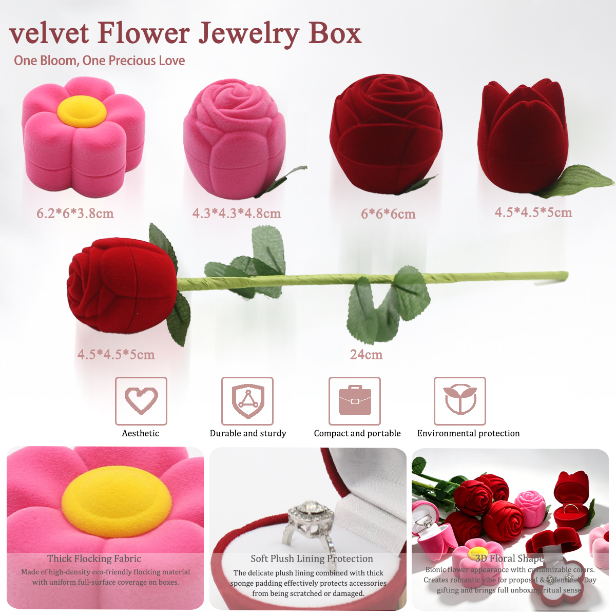 Flower Shaped Velvet Cusom Jewelry Box Lovely Ring Packaging Box