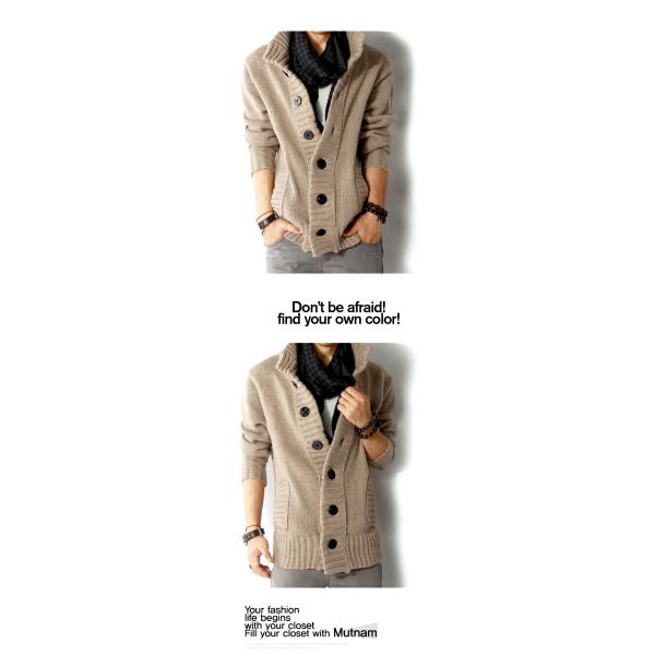 Autumn Winter Men's Stand Collar Sweater with Thick Needle and Single Breasted Buckle