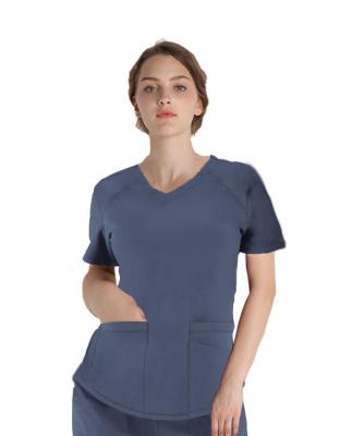 Enrugamento-livre antimicrobial de Short Sleeve Uniform da enfermeira lisa das mulheres do Spandex 5% de rayon 33% do poliéster 62% de 180 G/M