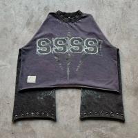 Vêtements de rue personnalisés Hip Hop 100% coton coton crus T-shirt métallique Rivet Stone Wash Vintage T-shirts à manches longues pour hommes