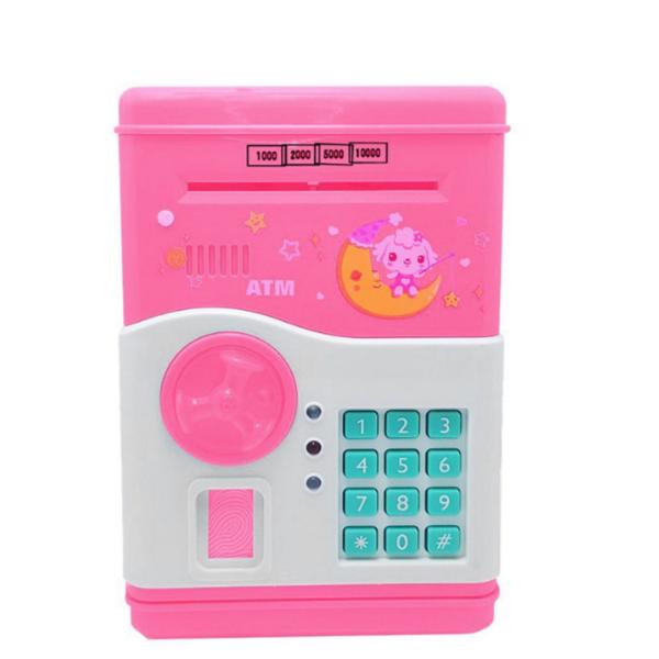 kids educational financial customs atm password put credit cards piggy bank blue color mini electronic safe