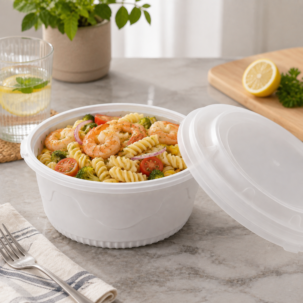 1050ml Large PP Takeaway Meal Snap Lock Bowls with Tamper Evident Secure Lid