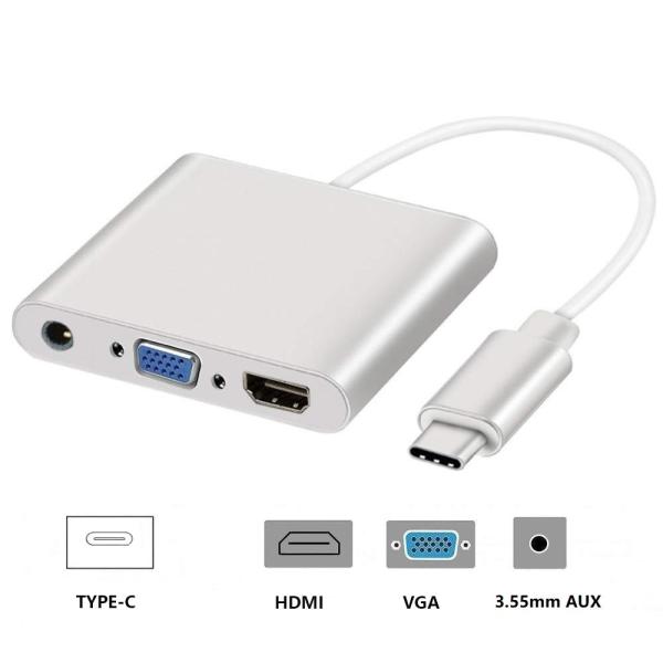Kico Factory USB 3.1 USB-C Type C to 3.5mm Audio & VGA & HDTV Digital AV AUX Adapter for Laptop & Notebook