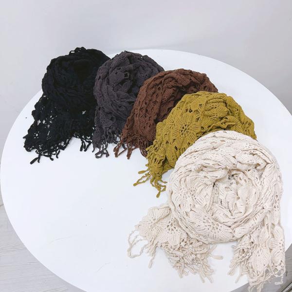 Y-F Spring and Autumn Neckwarm Scarf Soft Warm Lace Crochet Flower Long Knitted Thin Shawl Scarves