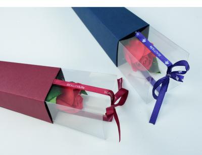 Nice design single Rose flower for valentine's Day with PVC and ribbon