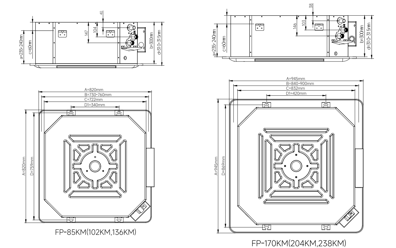 Ceiling Mounted 8 Way FCU Cassette Type High Efficiency HVAC Terminal