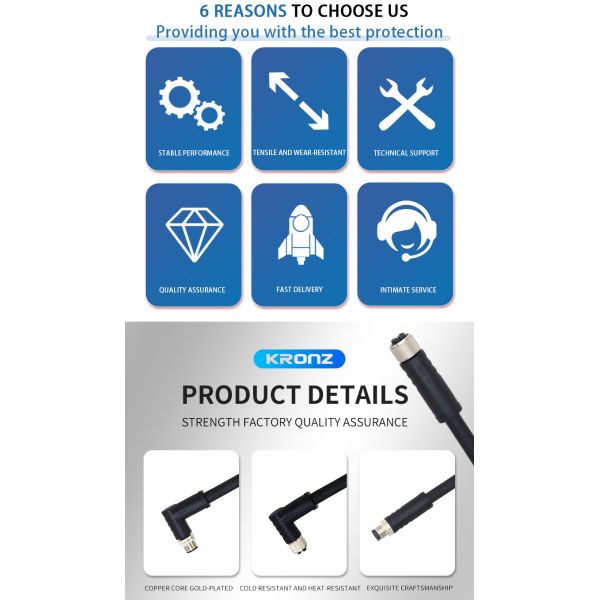 M12 male bent pre cast connector K-CODE IP67 Suitable for automated sensors