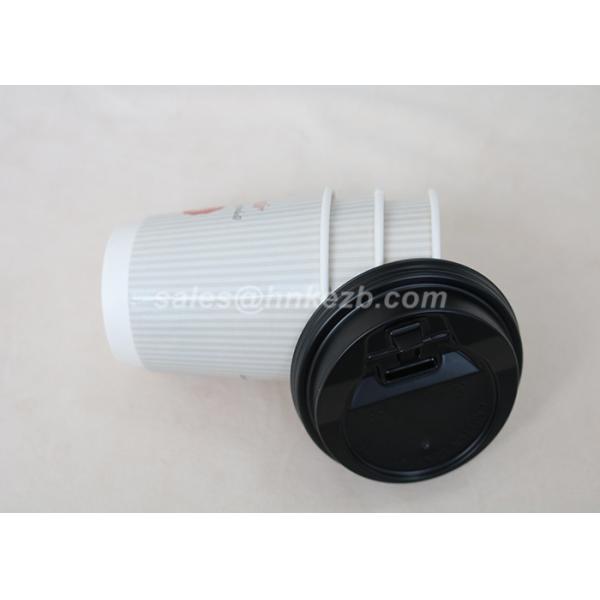 Disposable Insulated Ripple Hot Coffee Paper Cups With Lids Black Color 12 Oz