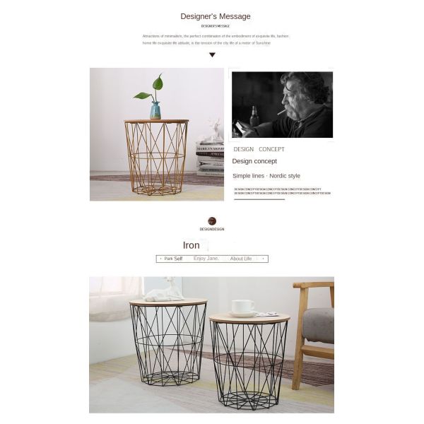 Modern Nightstand End Table Round Side Table Metal Mesh Base Wood Top Small Accent Coffee Table for Living Room Bedroom Office