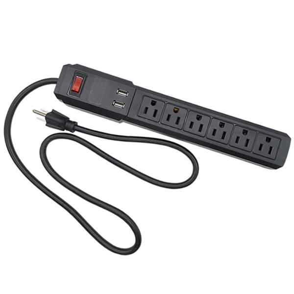5 outlet Power Socket 1.5FT Cord with on/off Switches, 2 USB Surge Protector
