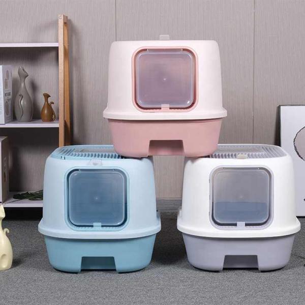Multi Cats Suitable Pink Enclosed Cat Litter Box With Anti Splash And Litter Shovel