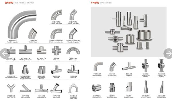 Fittings de tubos de aço inoxidável 304 de qualidade alimentar