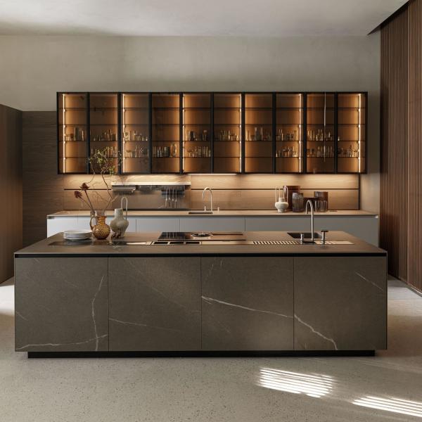 Luxury Quartz Countertops Kitchen Cabinets Complete Contemporary Glass Door Wall Cabinets Kitchen Design