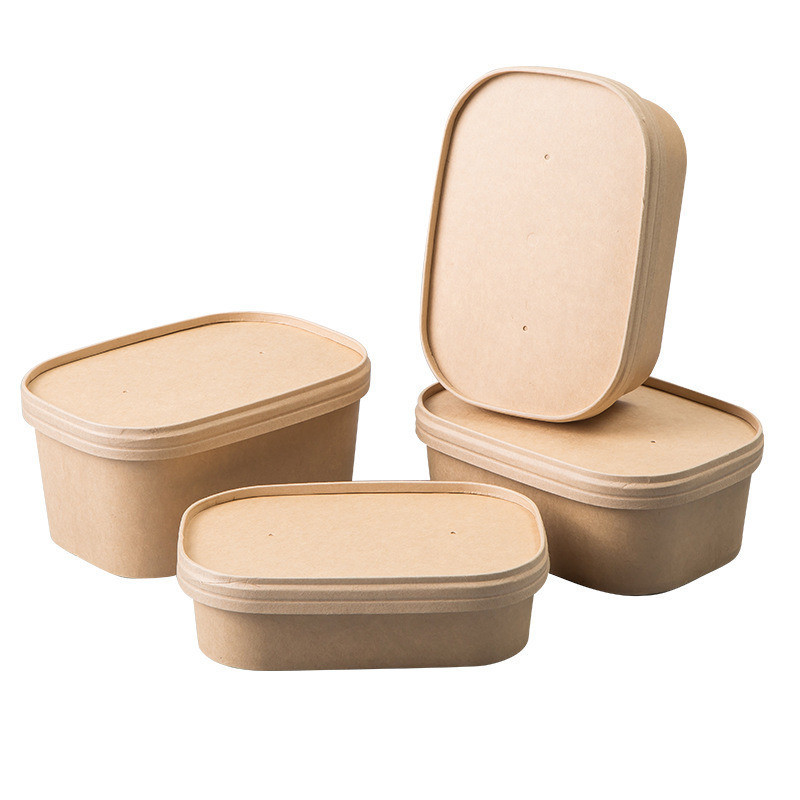Disposable Salad Bowl and Burger Kraft Paper Box with Paper Lid in Different Size