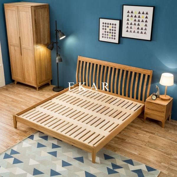 New Modern Simple Design King Size Oak Solid Wood Bedroom Furniture Nordic Bed