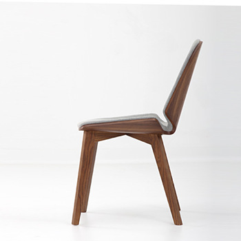 Nordic Style Wood Restaurant Chairs With Curved Woos Back Leather Seater