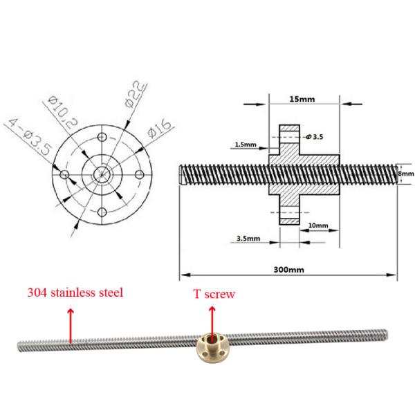 Stainless Steel 2mm Pitch 3D Printer Accessories T8 Lead Screw With Nut