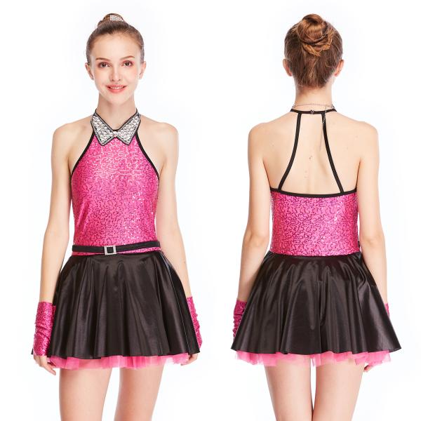Fancy Girls Jazz Dance Dress with Rhinestones Chocker Collar Dance Competition Costumes