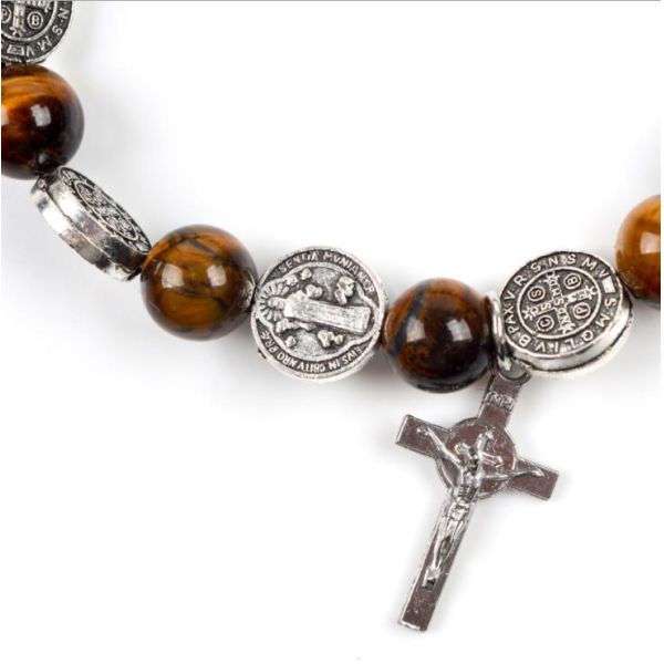 Vintage Cross Charm Christian Rosary Bracelet