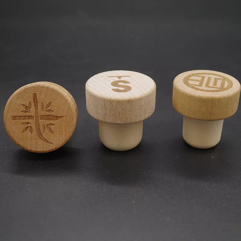 Выгравированный логотип Деревянная стойка с пробкой Синтетическая стеклянная бутылочная крышка для спиртных напитков и косметики