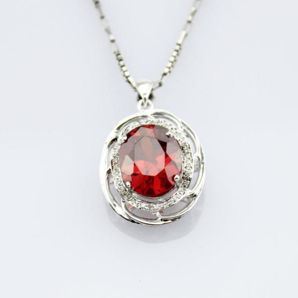 Women Fashion  Oval Garnet Cubic Zirconia Pendant   925 Sterling Silver Jewelry (P21)