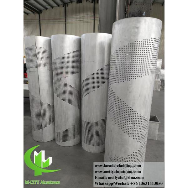 Decorative Aluminum Column Cladding with Perforation Pattern and LED Light Integration in Powder Coated Finish