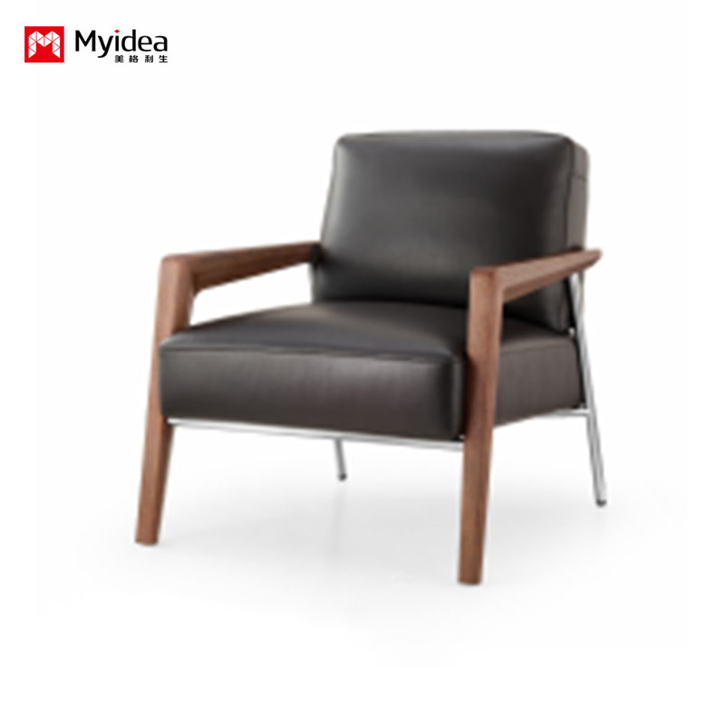 Executive Single-Seat Leather Lounge Sofa with High-Density Rebound Foam, Ash Wood + Stainless Steel Legs – Available in Multiple Color Options