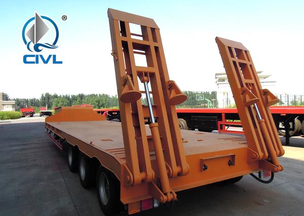 50 Tons Low Bed Semi Trailer , 3 Axles Flat Low Flatbed Trailer Manual Transmission