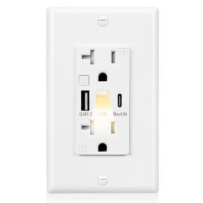 QC / PD 20W Night Light Outlets 20A USB Wall Outlets With 0.2W Power Night Light