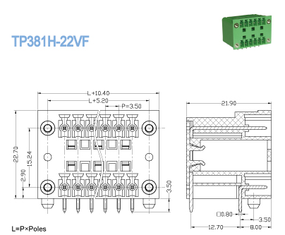 Коллектор, мыжские гнезда, 300V 8A, 2*2P-20*2P, тангаж 3.50mm, Pluggable терминальные блоки, вставляемый терминальный блок