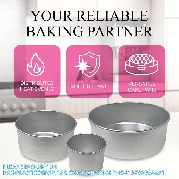 4-Inch, 6-Inch, 8-Inch Cake Pan Set For 3-Tiered Cake - Aluminum Cake Pans Sets For Baking Wedding Birthday Cakes