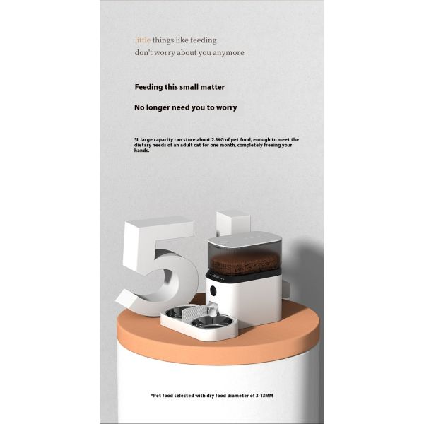 Modern 5L Automatic Pet Feeder Double Bowl Large Capacity Cat Dog Feeder Remote Video Timing Charging Solid Style Battery