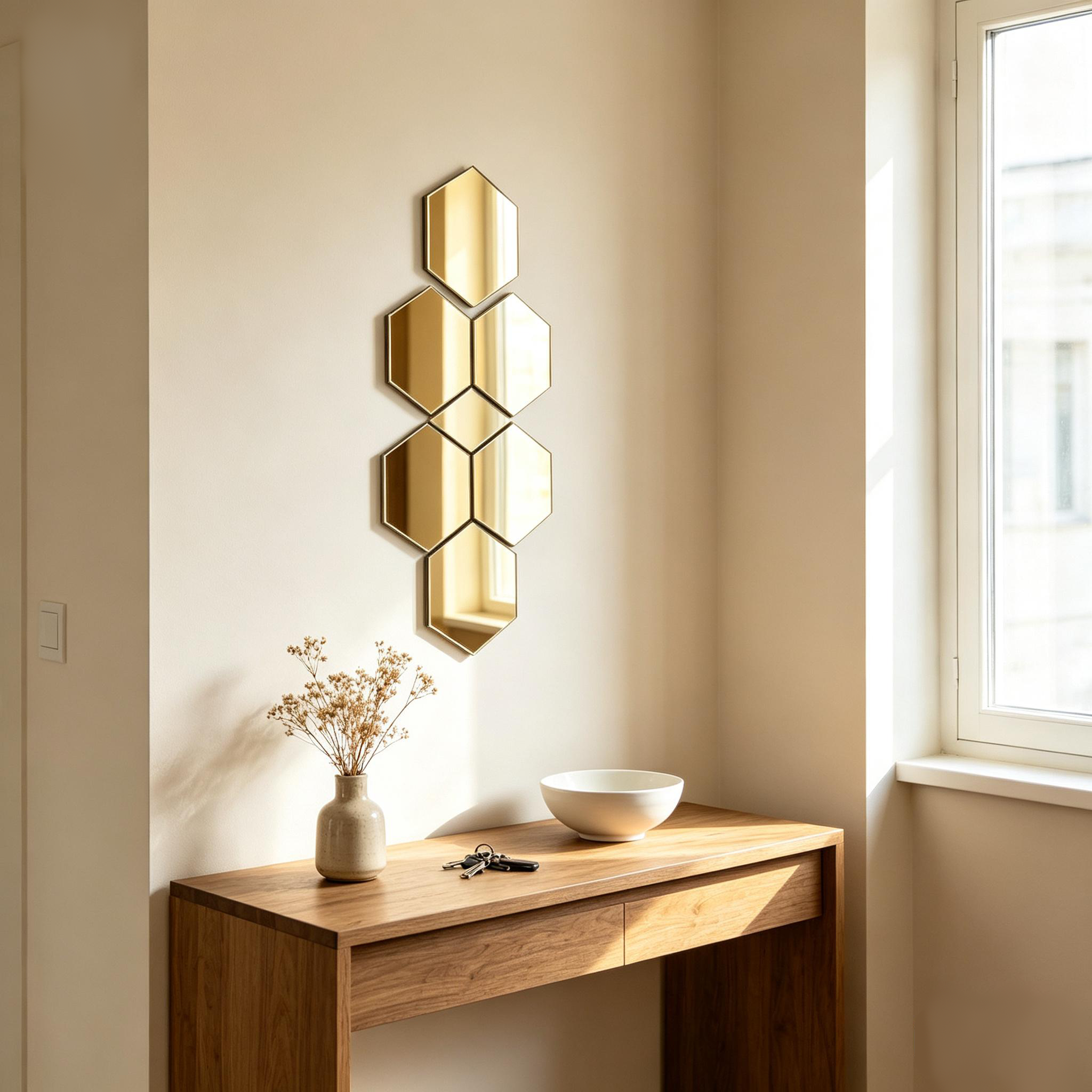 Hexagon Gold PET Mirror Sheet Self Adhesive Metallic Reflective For Home Decor