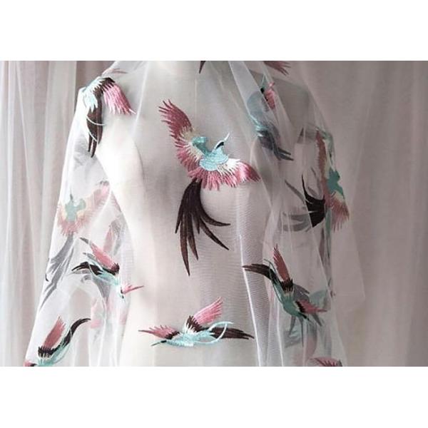 Tela bordada para vestidos, tela nupcial do laço do tule de Phoenix do laço pela jarda