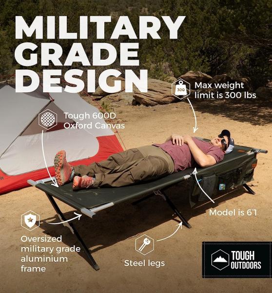 Folding Camping Cot, Portable Foldable Military Cot, Canvas Sleeping Bed, Outdoor Comfortable Lightweight Camp Bed