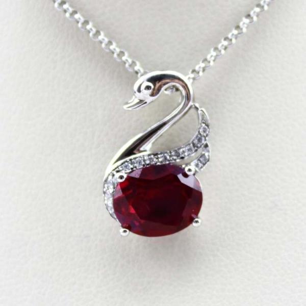 925 Sterling Silver Oval Green Cubic Zircon Swan Pendant Necklace (PSJ090)
