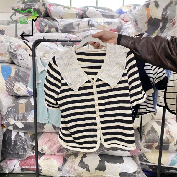 Wholesale Women's Knitted Short-sleeved Cardigan Used Clothes Polyester/Cotton High Quality Clean 95-100% Strictly-Sorted Bales Second Hand Clothes