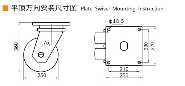 EDL 10 Inch 3000kg Ultra Heavy Duty Dual Wheel Caster Plate Rigid Swivel Type 9510-86A