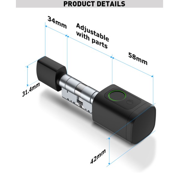 Yagu Easy Installation Tuya App Adjustable Fingerprint Code Key Smart Door Cylinder Lock Fingerprint Passcode Smart Lock