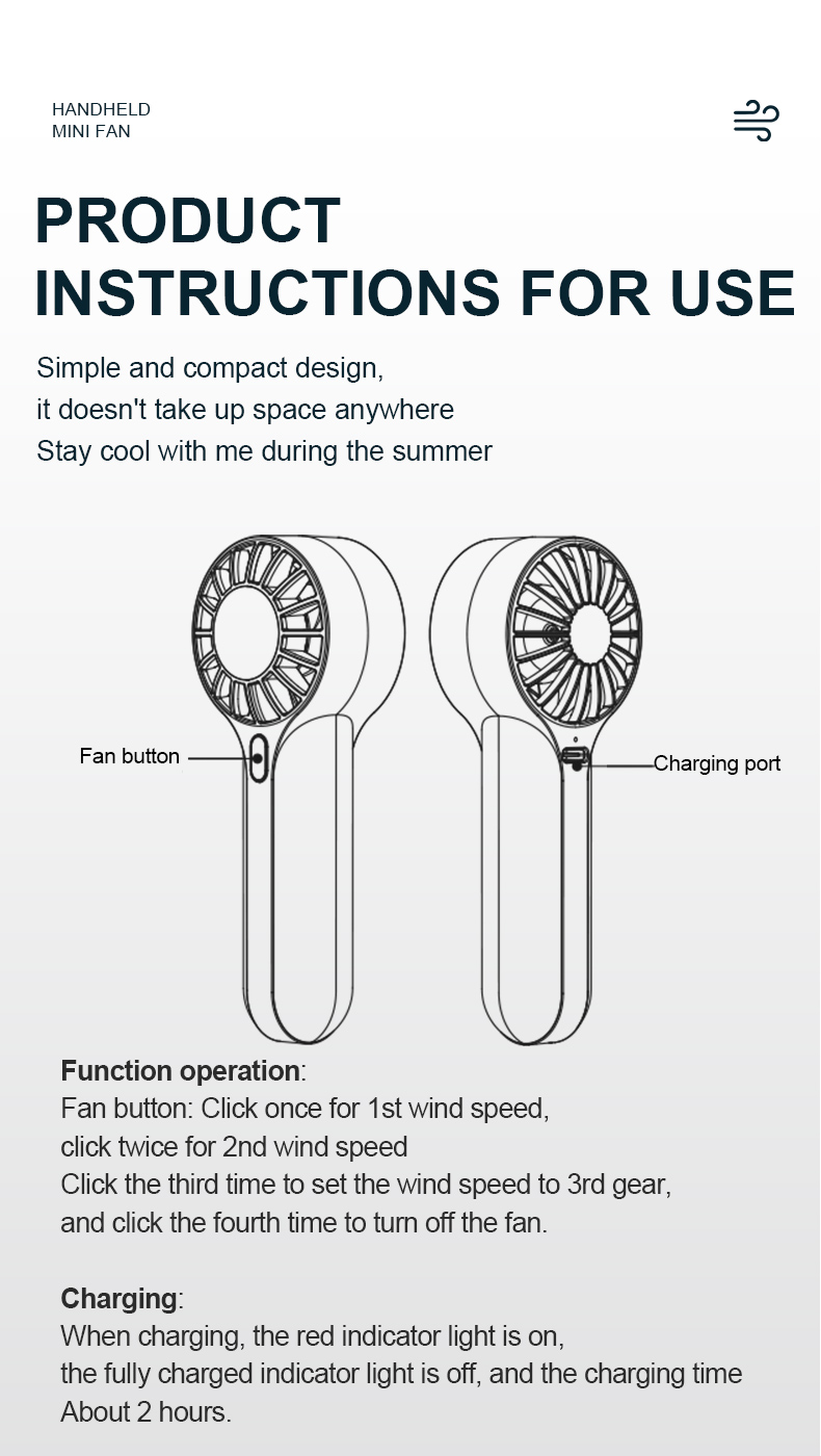 1200mAh Safe Lithium Batteries 3 Speeds Hand Portable Mini Small Handheld Fan With Rechargeable Battery Personal Fan