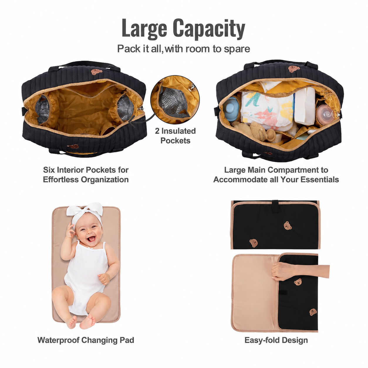 3-Piece Diaper Bag Tote Set with Changing Pad & Pacifier Case, Large Maternity Hospital Bag for Labor, Delivery, Travel & Baby Essentials